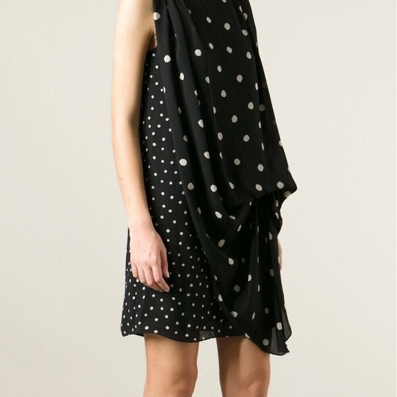 HALSTON Heritage NWT  Dress M -Black & cream Asymmetrical Polka Dot  sleeveless - Picture 3 of 14